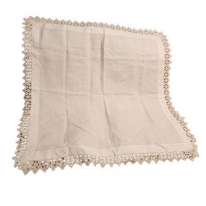 Handcrafted Vintage White Linen Table Runner With Intricate Lace Trim